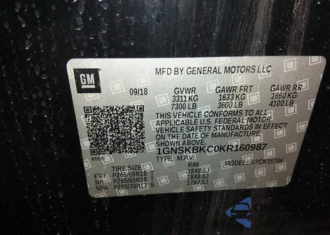 2019 Chevrolet Tahoe Lt из США, поврежденный, VIN 1GNSKBKC0KR160987